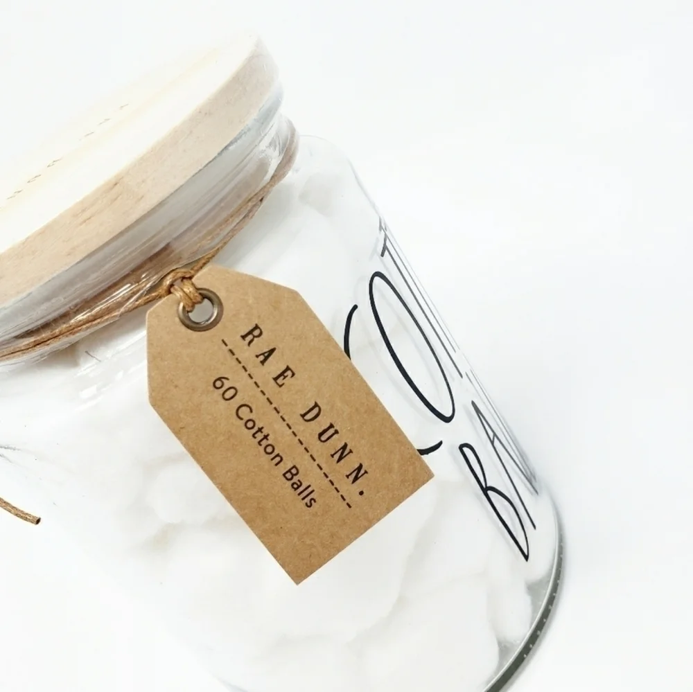 RAE DUNN Cotton Balls glass jar container bathroom farmhouse